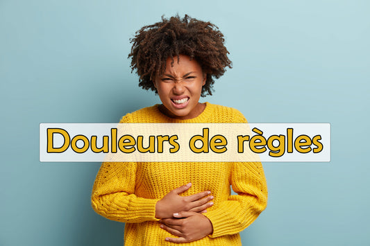 Jeune fille faisant la grimace et les deux mains poser sur son ventre de douleurs