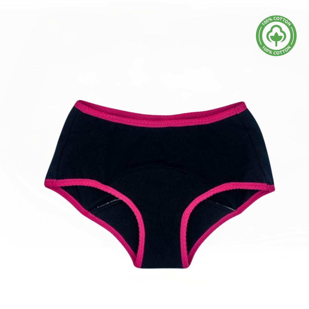 Culotte menstruelle noire flux abondant en coton bio, conçues et fabriquées en Belgique de la marque Pussyfy