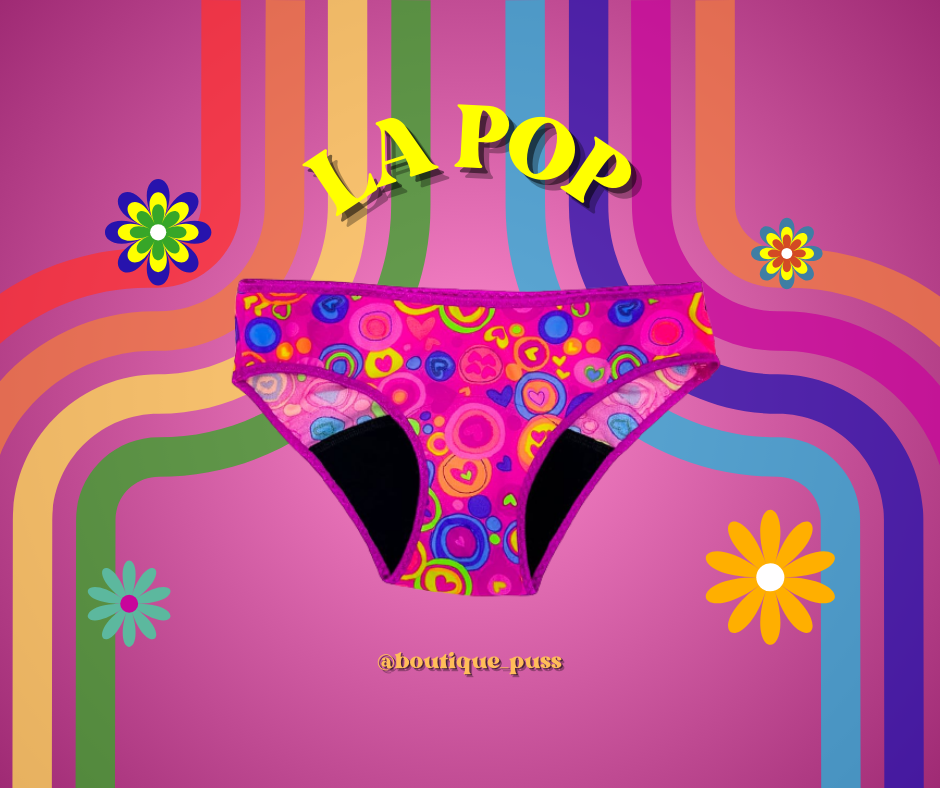 Notre culotte menstruelle PUSSYFY, modèle POP conçues et fabriquées en Belgique de la marque