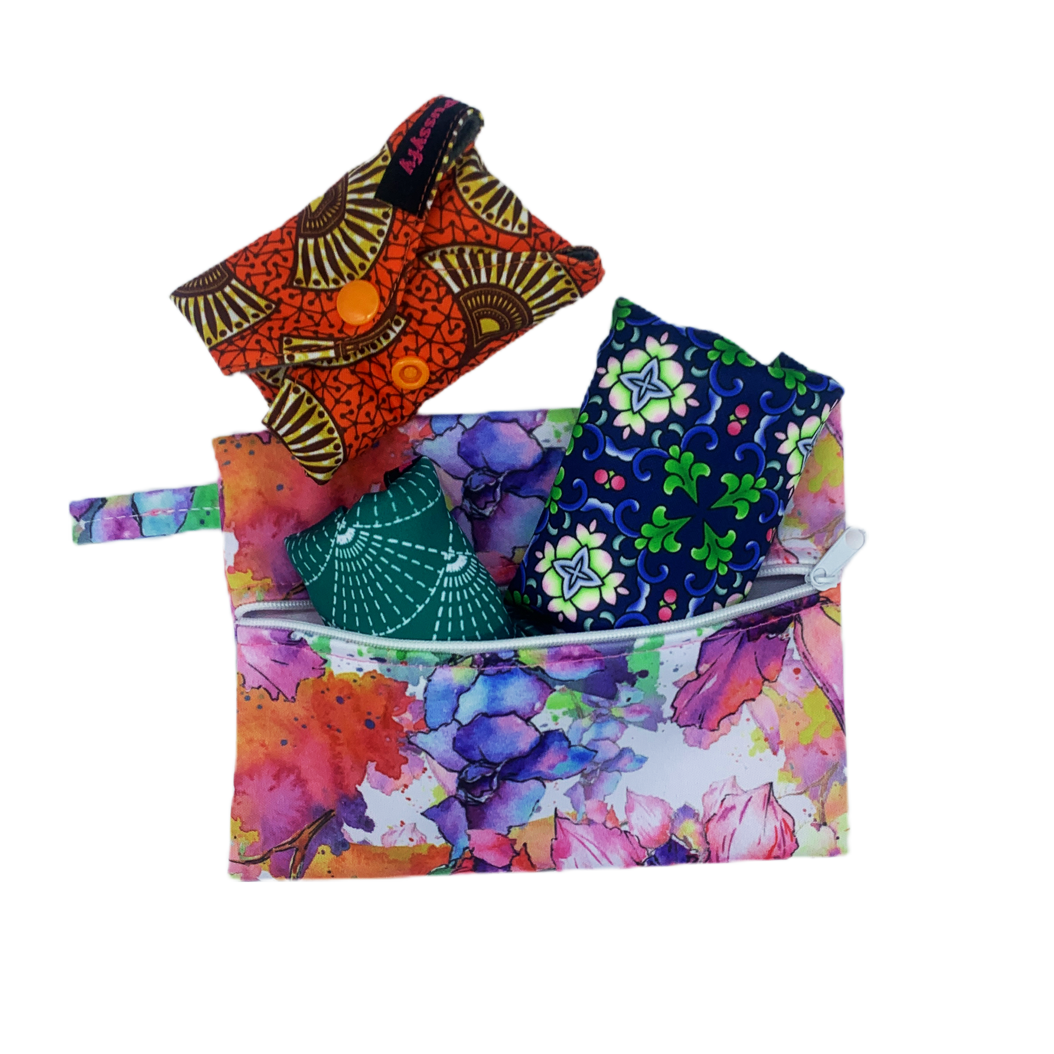 Pochette imperméable de transport côté tirette couleurs peps avec trois serviettes lavables plier à l'intérieur - Pussyfy