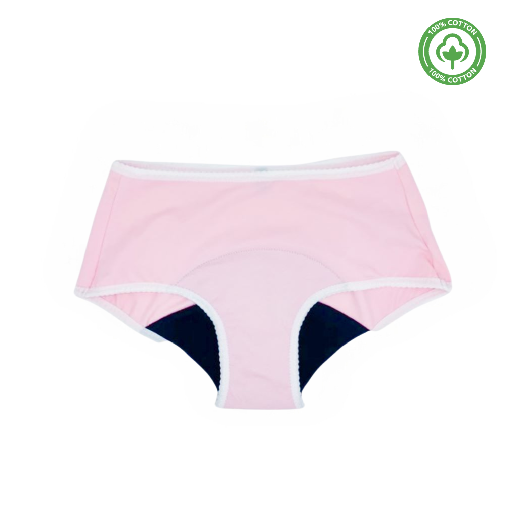 Culotte menstruelle rose flux léger en coton bio, conçues et fabriquées en Belgique de la marque Pussyfy